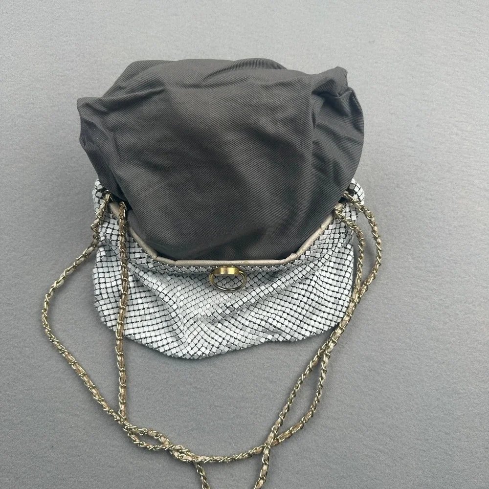 Bueno Vintage Sequin White Metal Mesh Shoulder Bag Gold Tone Chain Strap